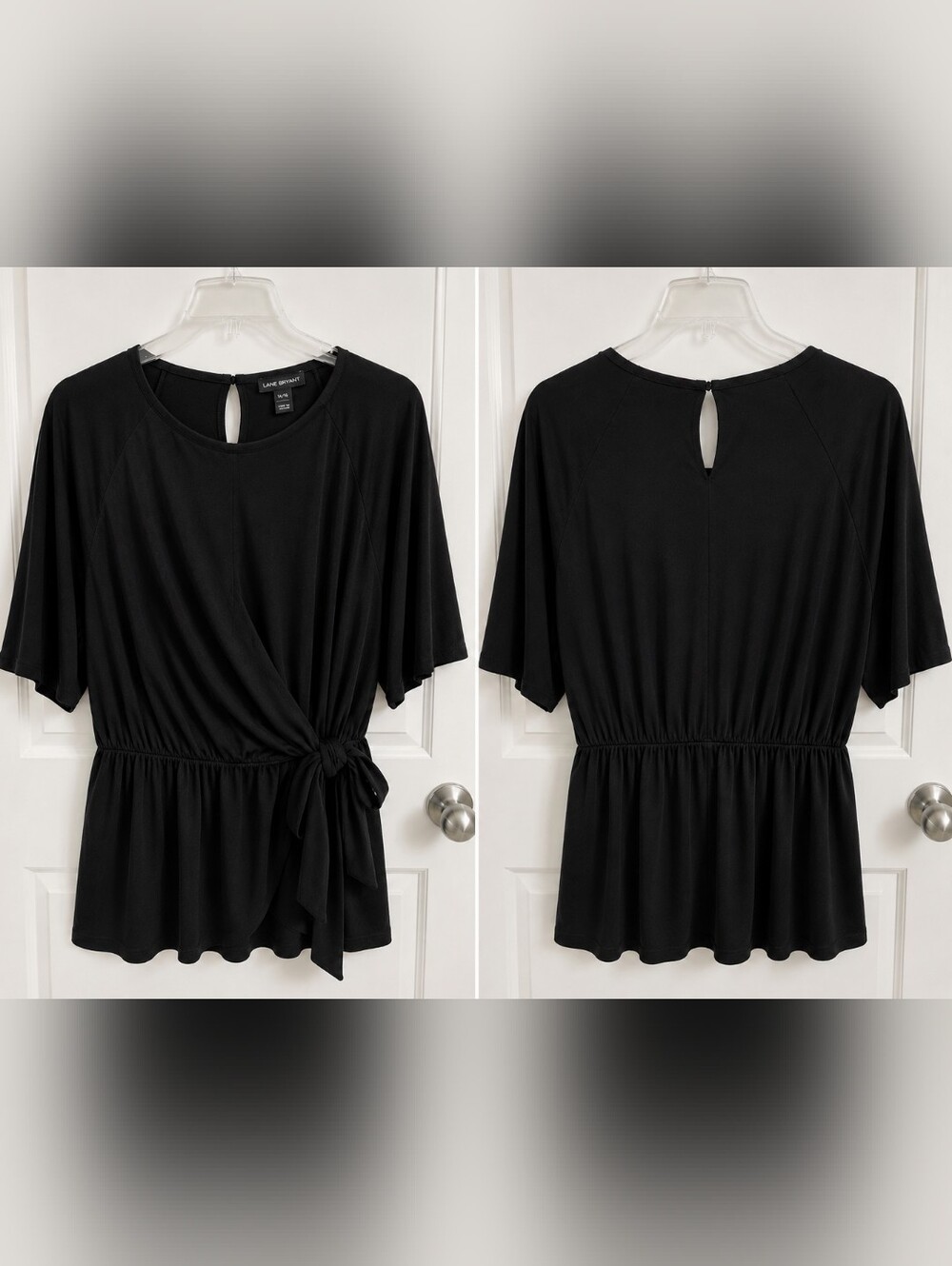 Lane Bryant Black Faux-Wrap Peplum Top